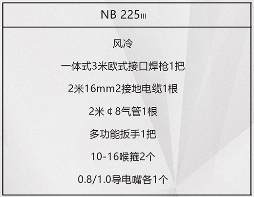 NBA网站appNB 225ııı气保焊机标配附件